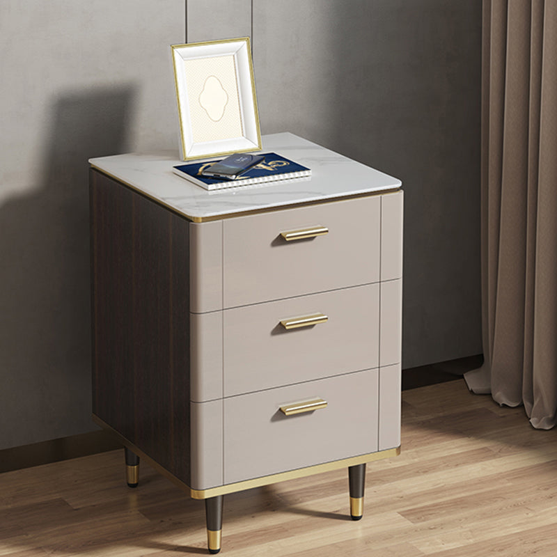 Classic Glam Night Table Stone Bedside Cabinet with 3 Drawers