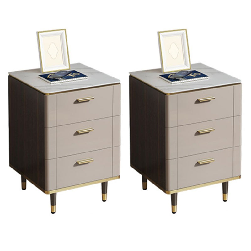 Classic Glam Night Table Stone Bedside Cabinet with 3 Drawers