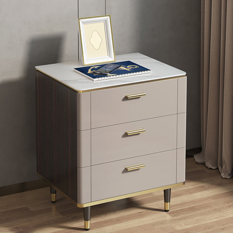 Classic Glam Night Table Stone Bedside Cabinet with 3 Drawers