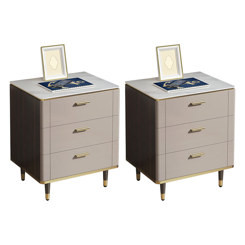 Classic Glam Night Table Stone Bedside Cabinet with 3 Drawers