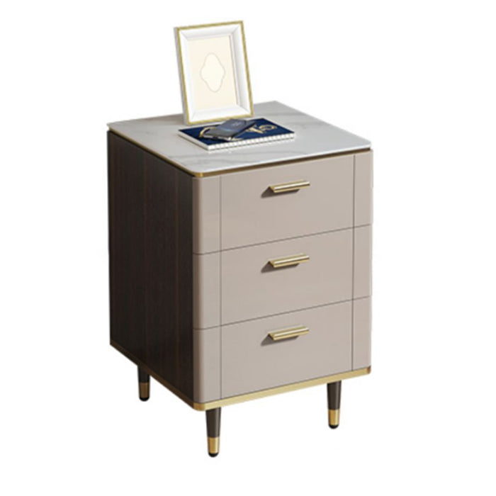 Classic Glam Night Table Stone Bedside Cabinet with 3 Drawers