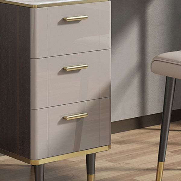 Classic Glam Night Table Stone Bedside Cabinet with 3 Drawers