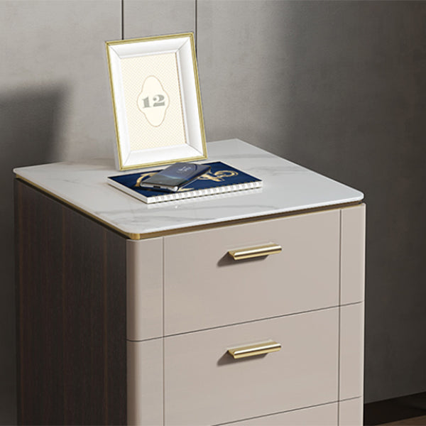 Classic Glam Night Table Stone Bedside Cabinet with 3 Drawers