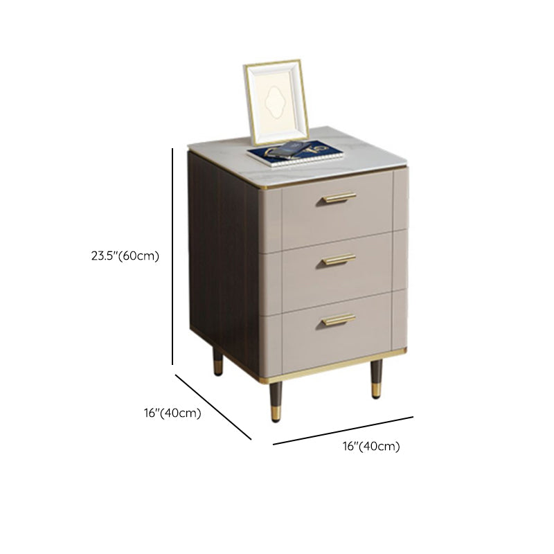 Classic Glam Night Table Stone Bedside Cabinet with 3 Drawers