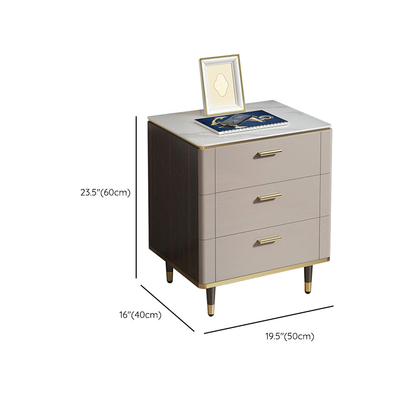 Classic Glam Night Table Stone Bedside Cabinet with 3 Drawers