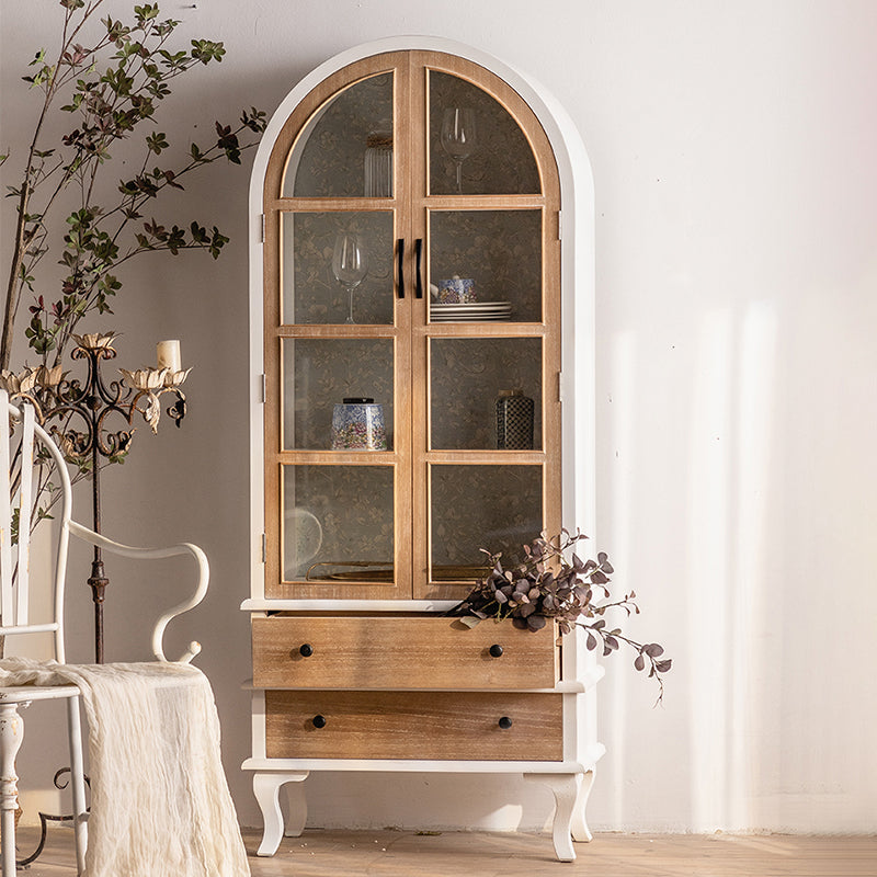 Glass Door Accent Cabinet Distressed Wood Industrial Storage Cabinet