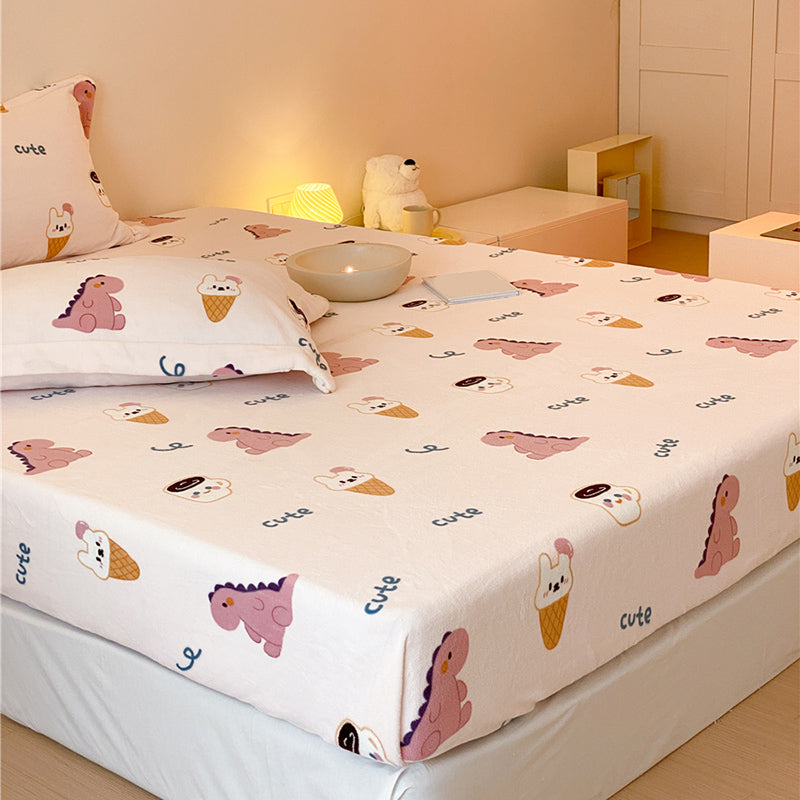 Sheet Sets Flannel Cartoon Printed Wrinkle Resistant Super Soft Breathable Bed Sheet Set