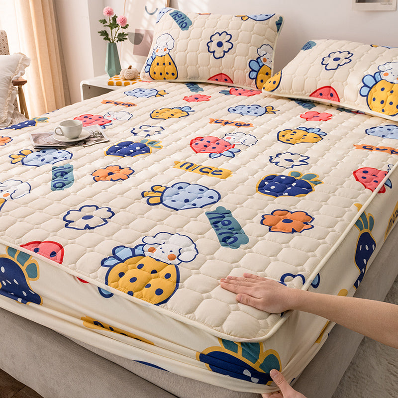 Cartoon Pattern Sheet Set Quilted Polyester Soft Breathable Fade Resistant Fitted Sheet