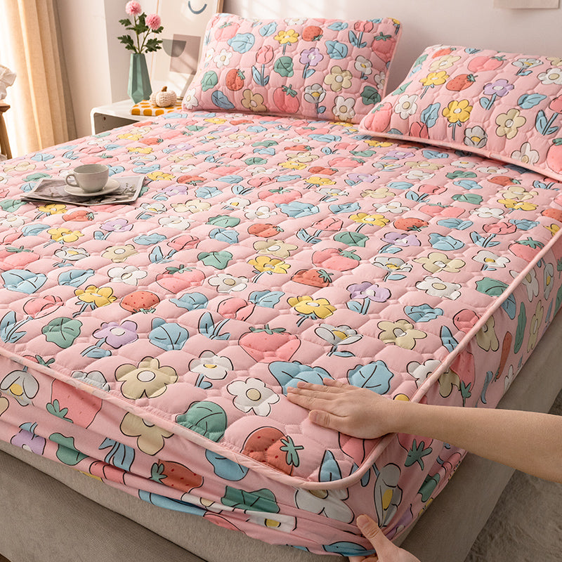 Cartoon Pattern Sheet Set Quilted Polyester Soft Breathable Fade Resistant Fitted Sheet