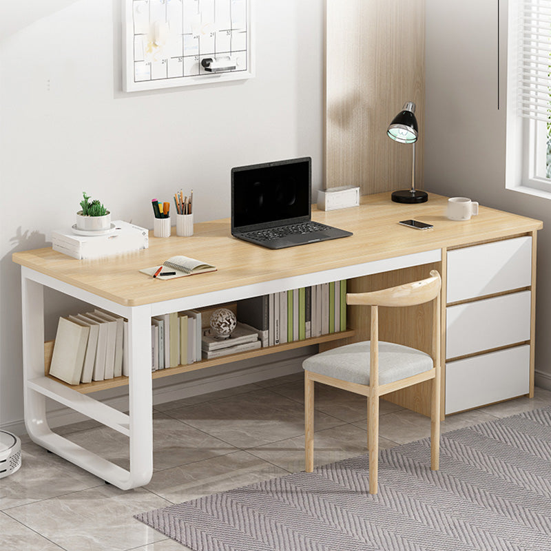 Contemporary Writing Desk with 3 Drawers and 1 Shelf in Metal Base