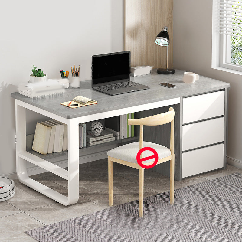 Contemporary Writing Desk with 3 Drawers and 1 Shelf in Metal Base