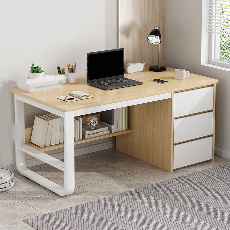 Contemporary Writing Desk with 3 Drawers and 1 Shelf in Metal Base