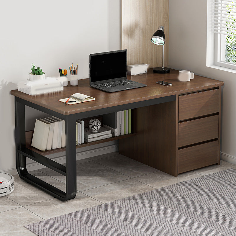 Contemporary Writing Desk with 3 Drawers and 1 Shelf in Metal Base