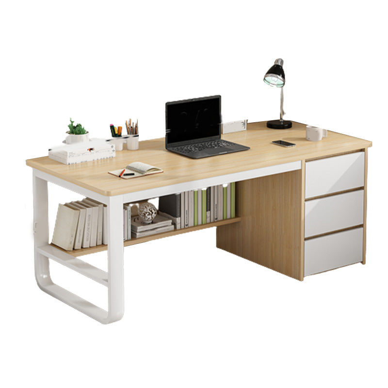 Contemporary Writing Desk with 3 Drawers and 1 Shelf in Metal Base