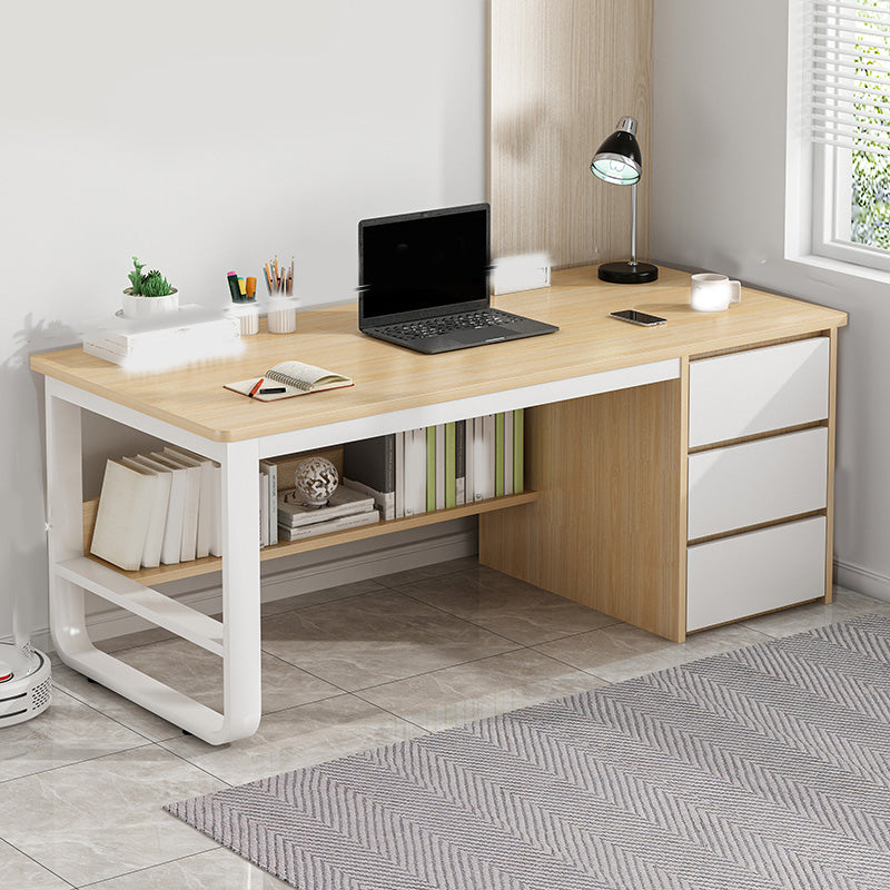 Contemporary Writing Desk with 3 Drawers and 1 Shelf in Metal Base