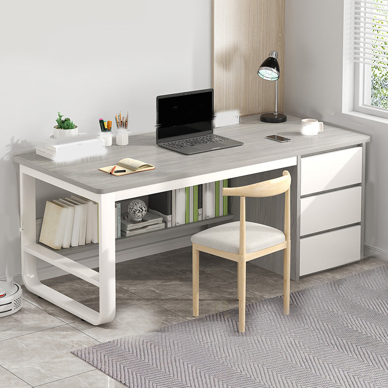 Contemporary Writing Desk with 3 Drawers and 1 Shelf in Metal Base