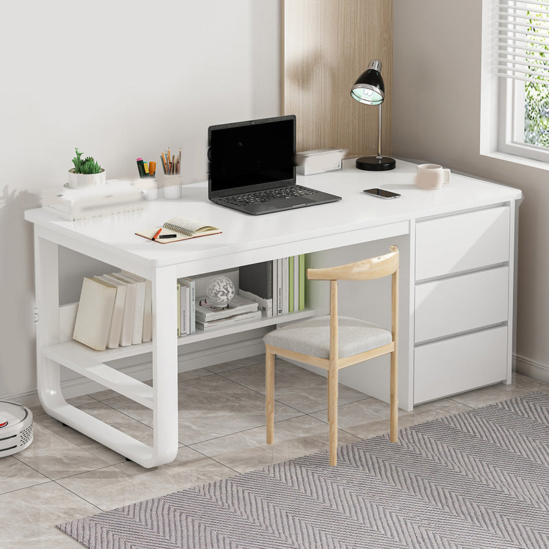 Contemporary Writing Desk with 3 Drawers and 1 Shelf in Metal Base