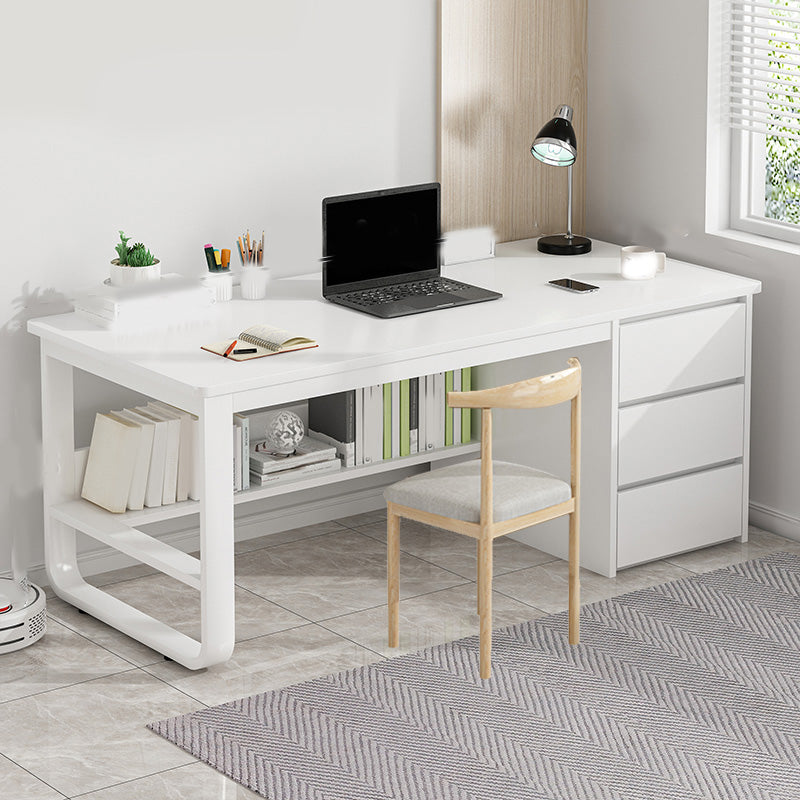 Contemporary Writing Desk with 3 Drawers and 1 Shelf in Metal Base