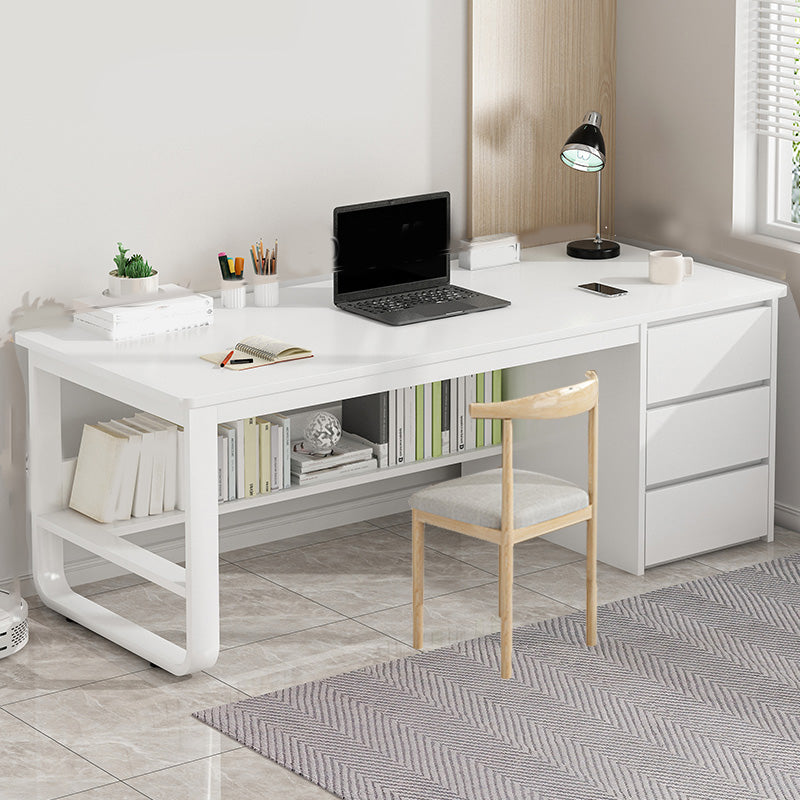 Contemporary Writing Desk with 3 Drawers and 1 Shelf in Metal Base