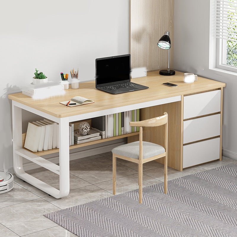 Contemporary Writing Desk with 3 Drawers and 1 Shelf in Metal Base