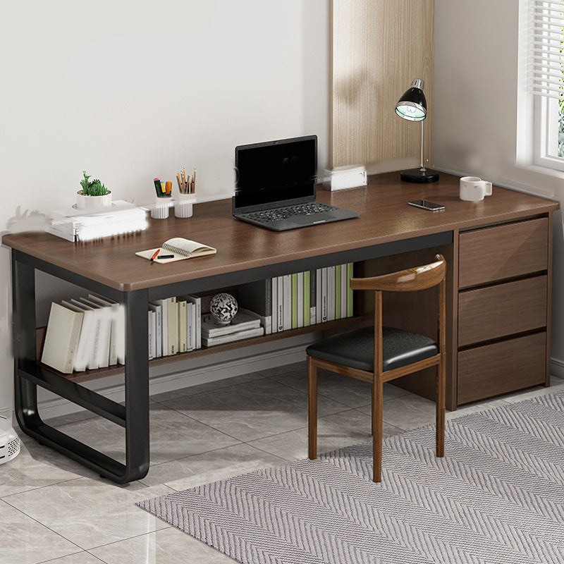 Contemporary Writing Desk with 3 Drawers and 1 Shelf in Metal Base