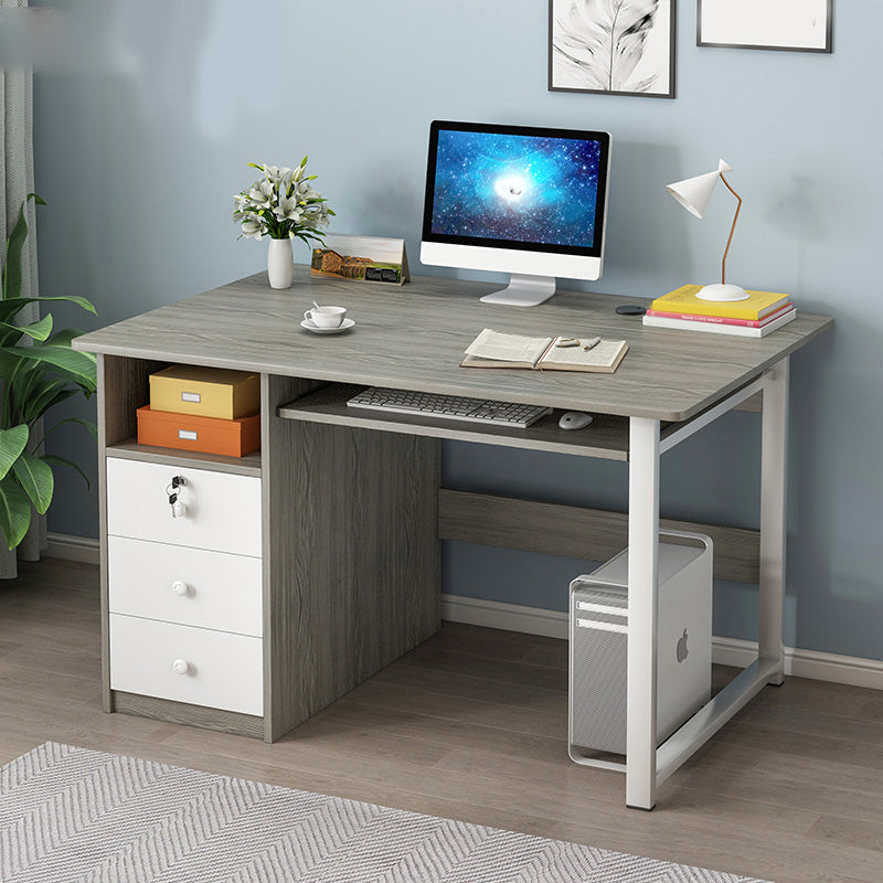 Modern Computer Desk with 1 Shelf and 3 Drawers and Keyboard Tray