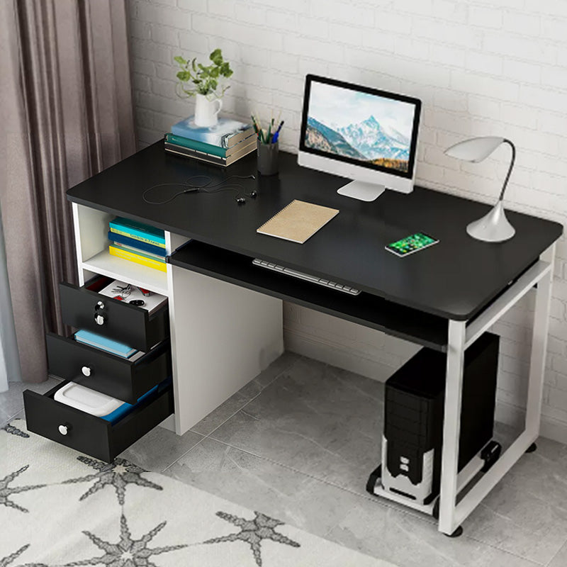 Modern Computer Desk with 1 Shelf and 3 Drawers and Keyboard Tray