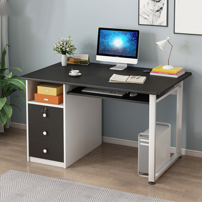 Modern Computer Desk with 1 Shelf and 3 Drawers and Keyboard Tray