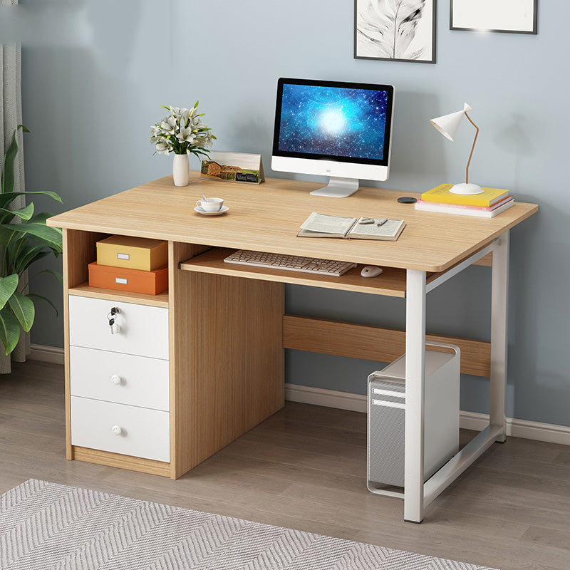 Modern Computer Desk with 1 Shelf and 3 Drawers and Keyboard Tray