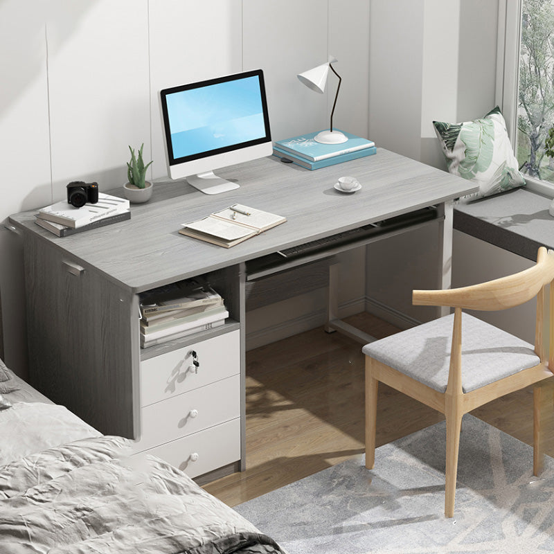 Modern Computer Desk with 1 Shelf and 3 Drawers and Keyboard Tray