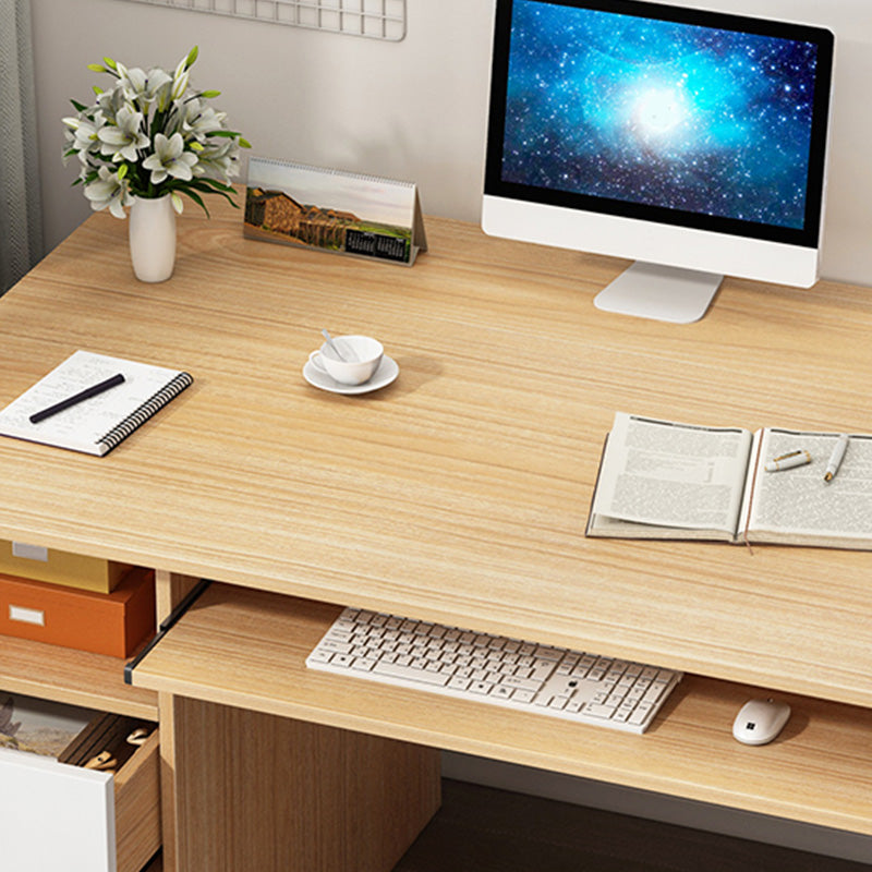 Modern Computer Desk with 1 Shelf and 3 Drawers and Keyboard Tray