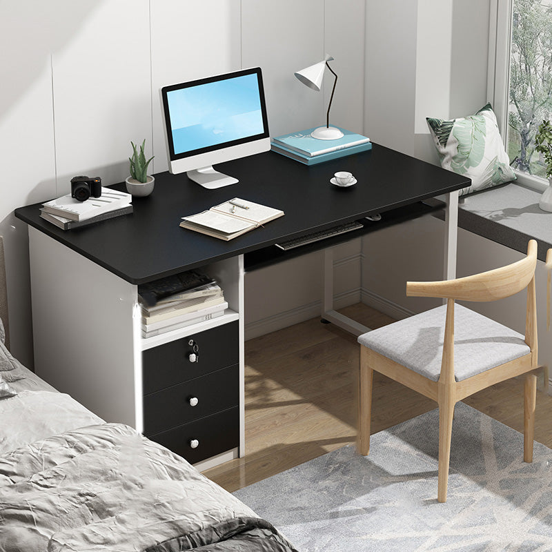 Modern Computer Desk with 1 Shelf and 3 Drawers and Keyboard Tray