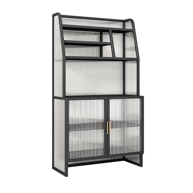 Contemporary Metal Server Glass Doors Dining Server with Doors for Dining Room