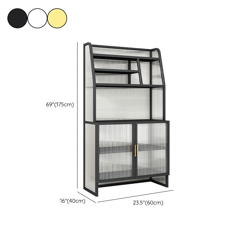 Contemporary Metal Server Glass Doors Dining Server with Doors for Dining Room