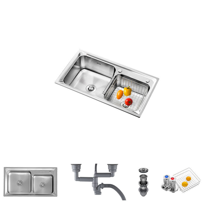 Stainless Steel Kitchen Sink Double Basin Rectangle Sink with Drain Assembly