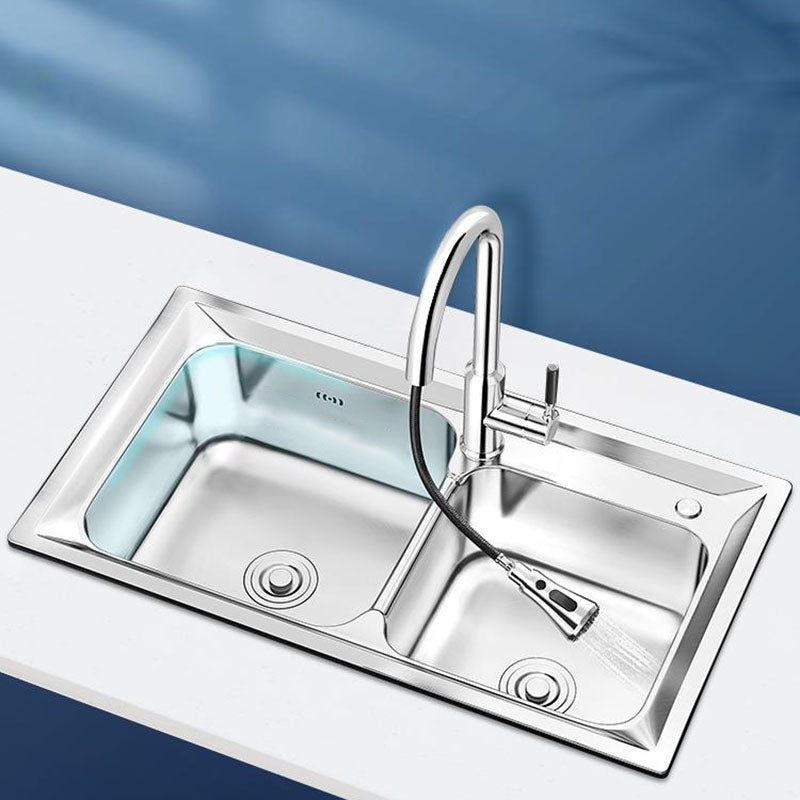 Stainless Steel Kitchen Sink Double Basin Rectangle Sink with Drain Assembly