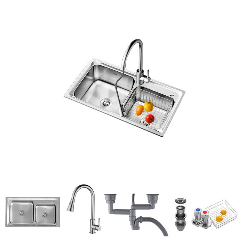 Stainless Steel Kitchen Sink Double Basin Rectangle Sink with Drain Assembly