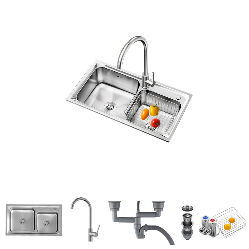 Stainless Steel Kitchen Sink Double Basin Rectangle Sink with Drain Assembly