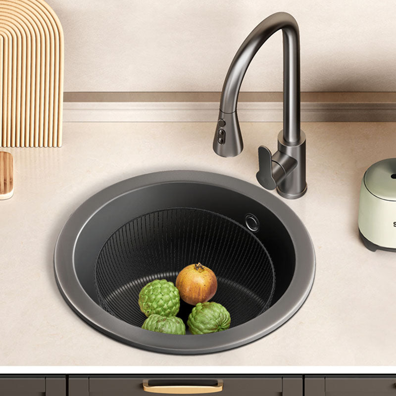 Single Bowl Kitchen Sink Quartz Round Shape Kitchen Sink with Strainer