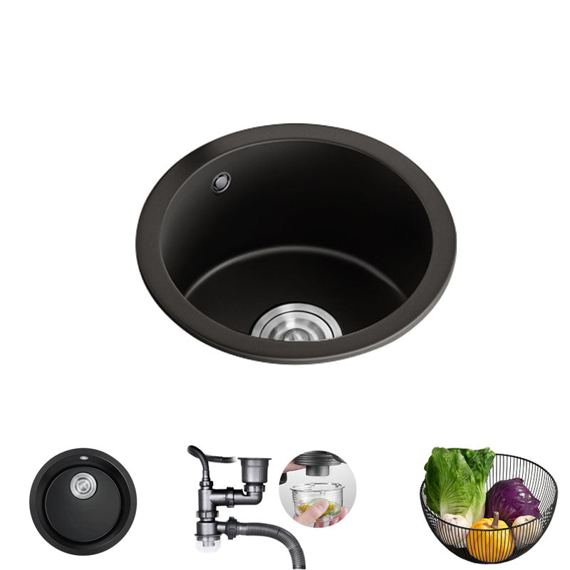 Single Bowl Kitchen Sink Quartz Round Shape Kitchen Sink with Strainer