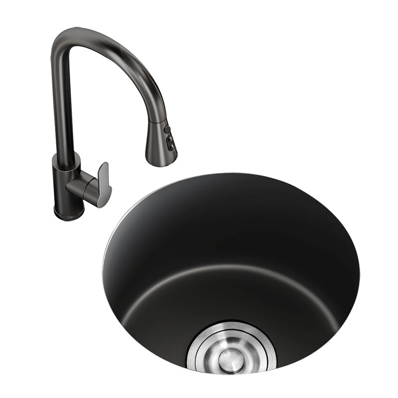 Single Bowl Kitchen Sink Quartz Round Shape Kitchen Sink with Strainer