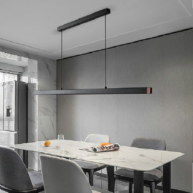 1 - Light Linear Kitchen Island Fixture Minimalist Aluminum Pendant Ceiling in Black