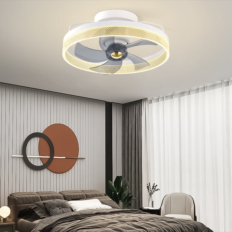 Round Shape Metal Ceiling Fans Modern Style Single Light Flush Ceiling Fan