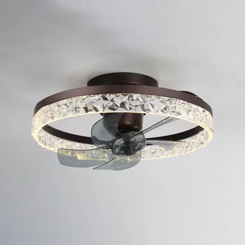 Round Shape Metal Ceiling Fans Modern Style Single Light Flush Ceiling Fan