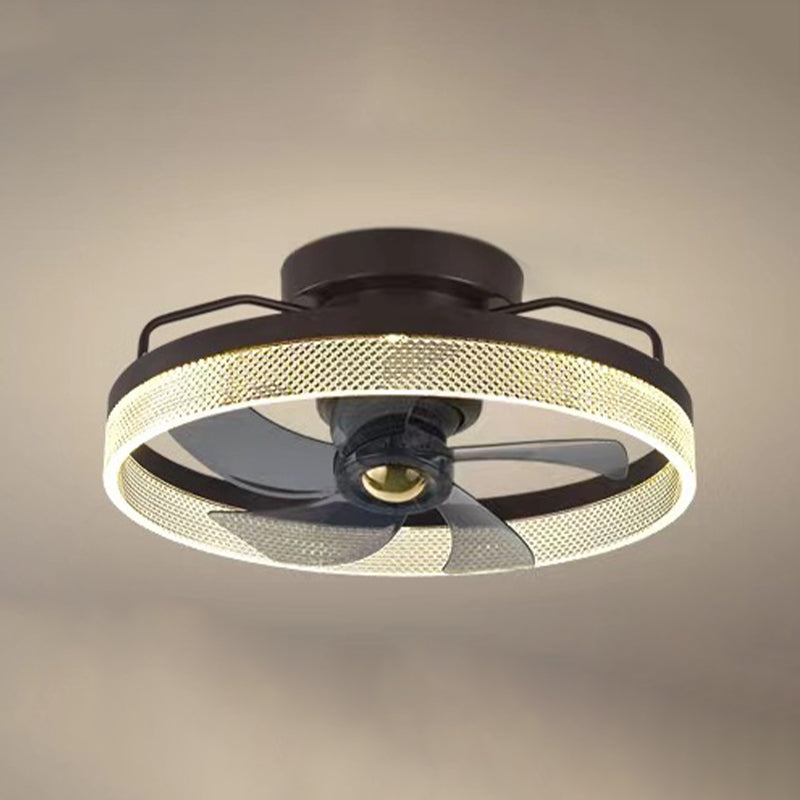 Round Shape Metal Ceiling Fans Modern Style Single Light Flush Ceiling Fan