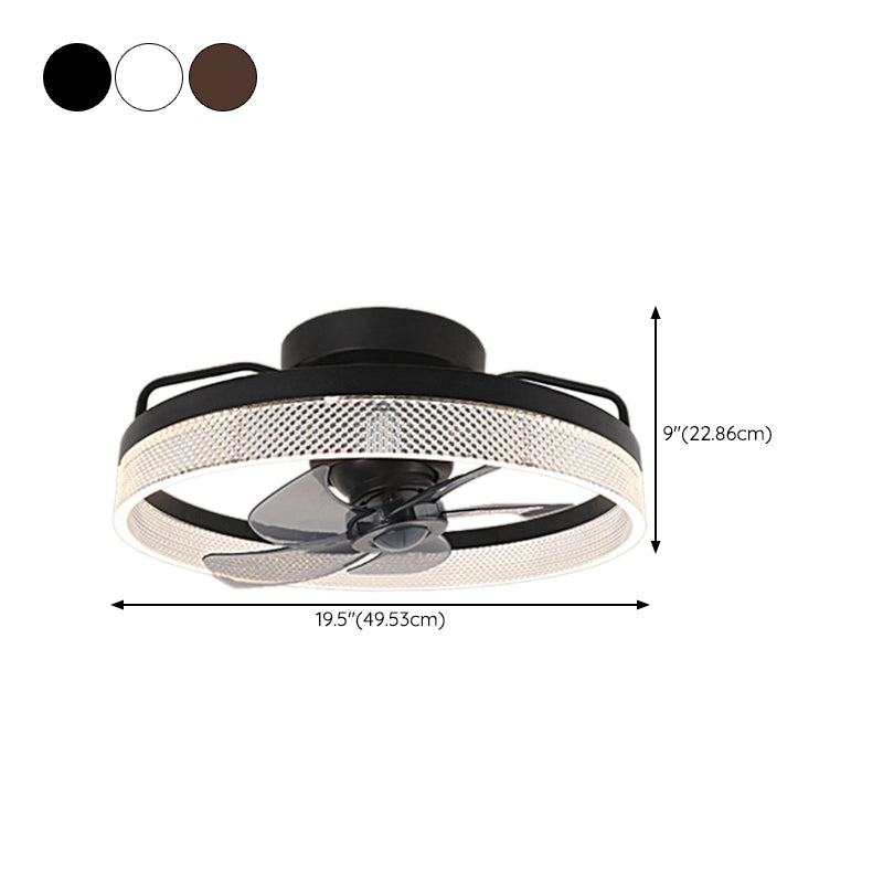 Round Shape Metal Ceiling Fans Modern Style Single Light Flush Ceiling Fan