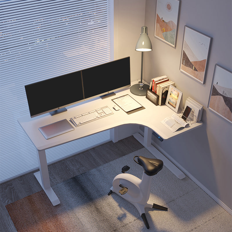 Electric Height Adjustment Computer Desk L-shape Steel Base Office Desk