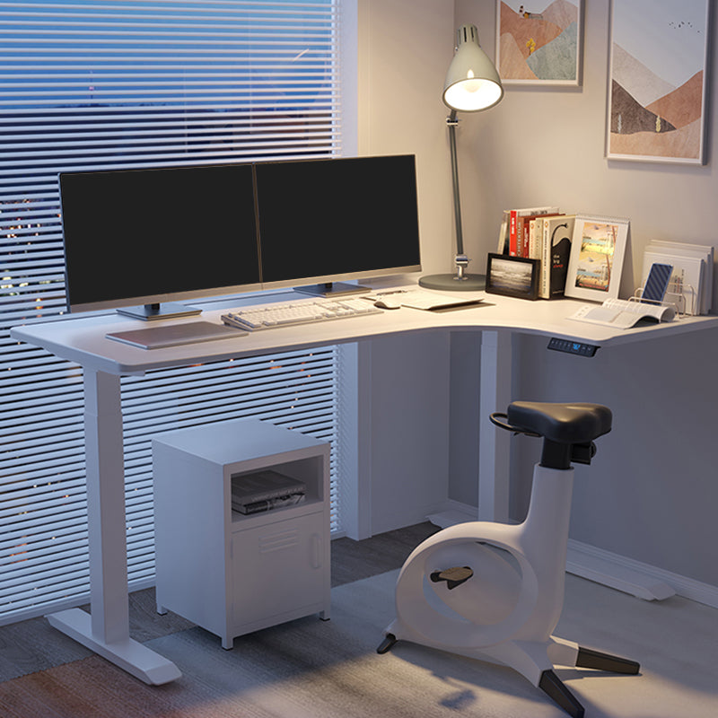 Electric Height Adjustment Computer Desk L-shape Steel Base Office Desk