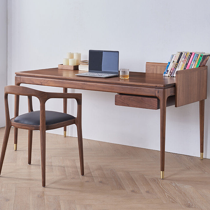 Contemporary Walnut Wood Computer Desk Home Parsons Base Writing Desk