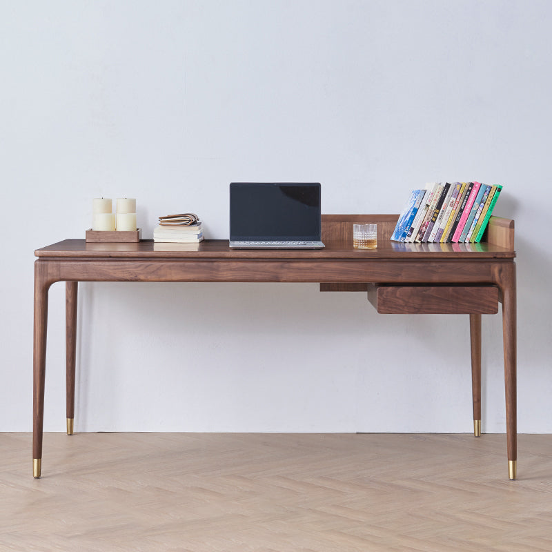 Contemporary Walnut Wood Computer Desk Home Parsons Base Writing Desk